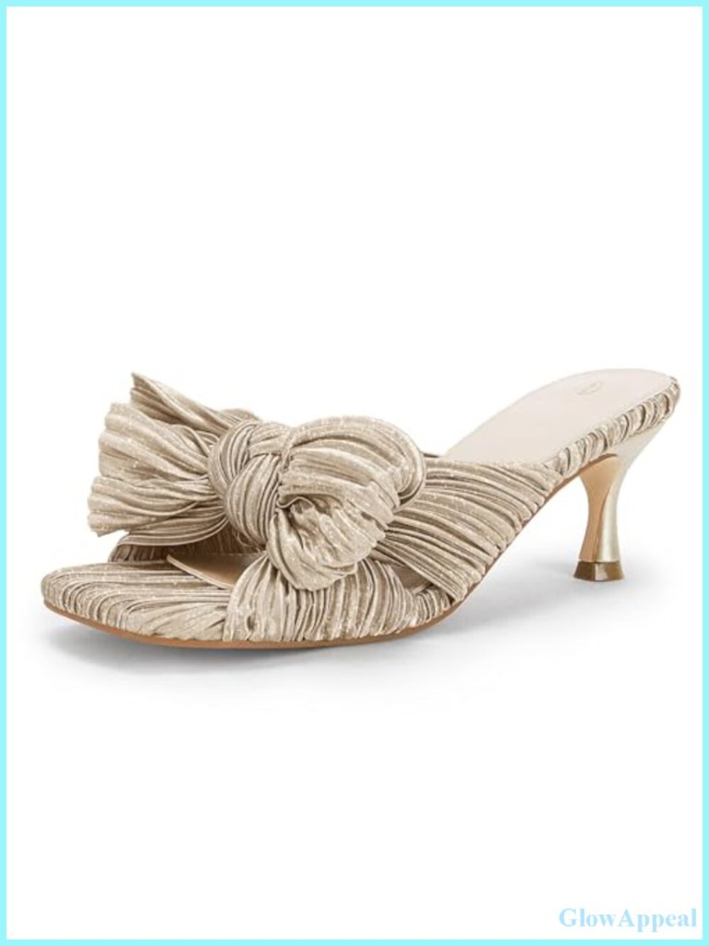 Womens Bow Heeled Sandals Pleated Bowknot Square Toe Kitten Heel Mules